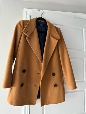 Wool Blend Double-Breasted Peacoat in Camel